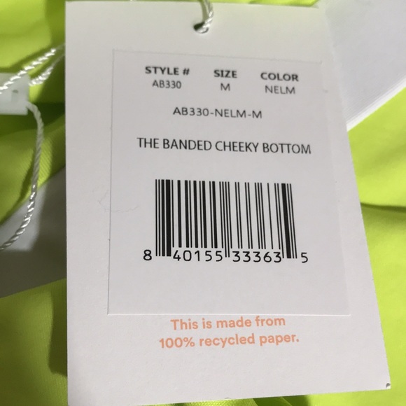 Andie Swim Banded Cheeky Bikini Bottom Neon Lime M (8) NWT Wide Band High Leg - Picture 3 of 5